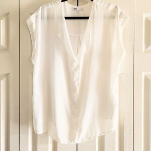 DR2 Women's Off White Cap Sleeve Semi-Sheer Blouse Size Large